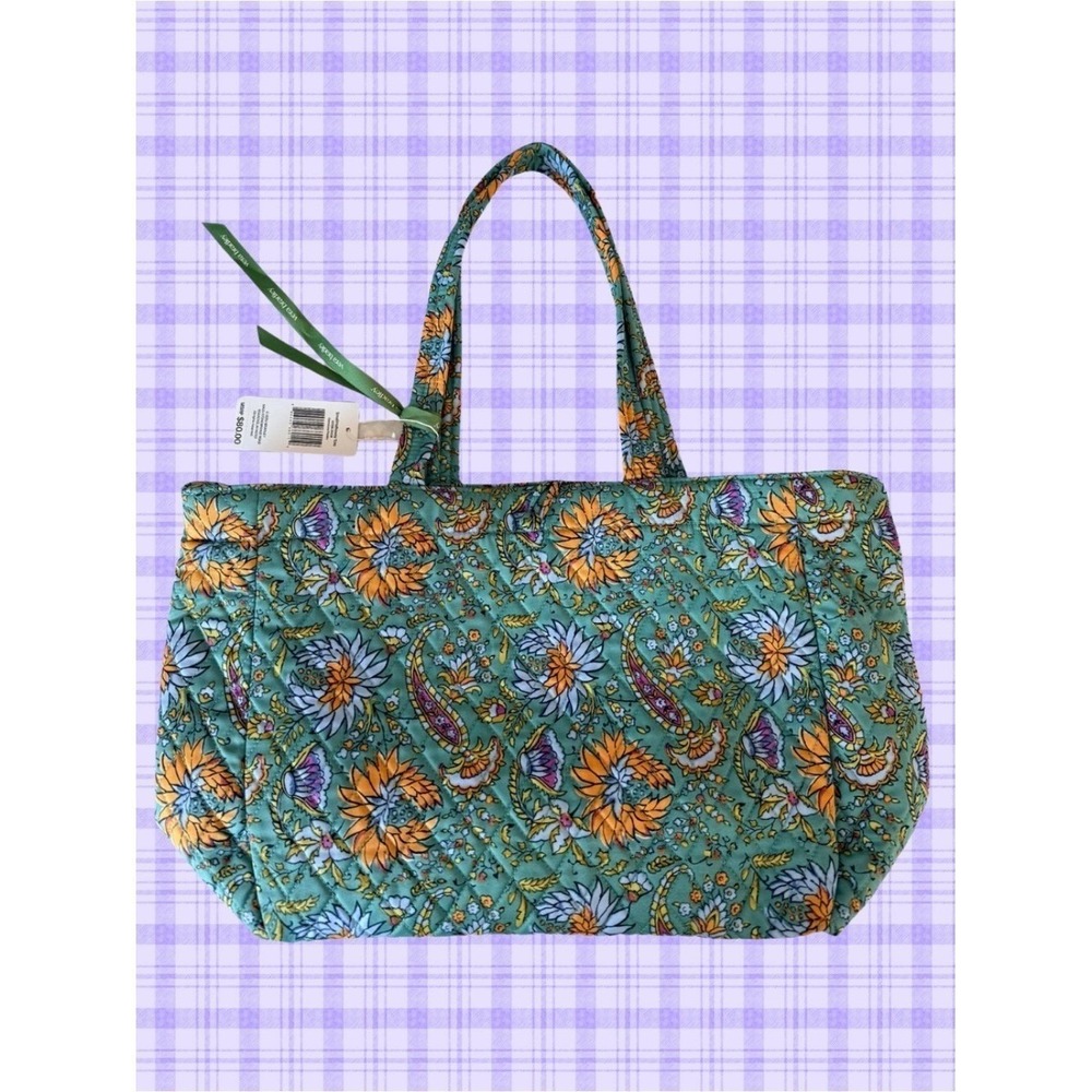 Vera Bradley Hathaway Quilted Tote Gemstone Paisley Print Lined Green Multi NWT